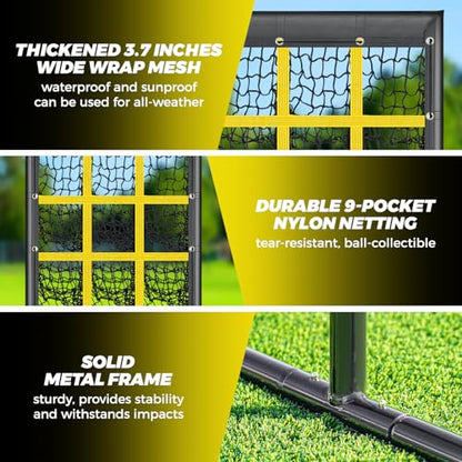 PLAYAPUT Pitching Net, 9 Hole Baseball Pitching Net with Strike Zone,Height Adjustable Softball Baseballs Net For Pitching,Throwing,Hitting Accuracy,Baseball Pitching Target With Sandbags,Ground Stake