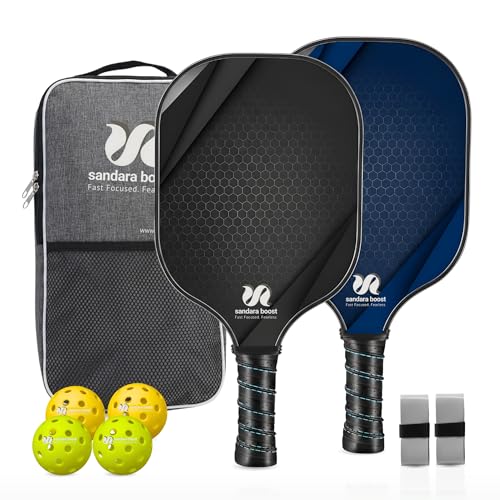 Pickleball Paddles Set of 2, Carbon Fiber Pickleball-Set Lightweight Pickle Ball Rackets 2 Pack with 4 Balls, 1 Carry Bag and Grip Tapes, Pickleball Paddle for Men and Women