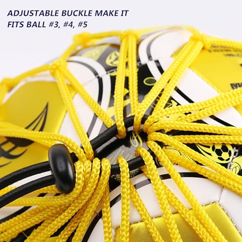 Handle Solo Soccer Kick Trainer with New Ball Locked Net Design, Soccer Ball Bungee Elastic Training Juggling Net (Fits Ball Size 3, 4, 5) - color: yellow