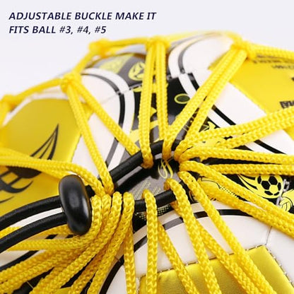 Handle Solo Soccer Kick Trainer with New Ball Locked Net Design, Soccer Ball Bungee Elastic Training Juggling Net (Fits Ball Size 3, 4, 5) - color: yellow