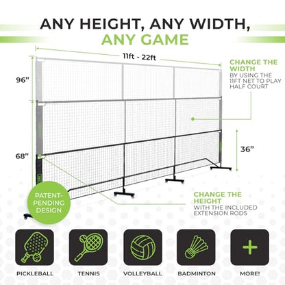 6 in 1 - Multi Sport Net - Pickleball Net, Badminton Net, Tennis Net, Outdoor Volleyball Net for Backyard - Regulation Size 22ft & Half Court 11ft - Patented Portable Pickleball Net & Driveway Nets