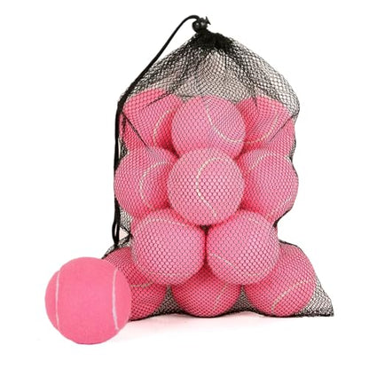 12/18 Pack Tennis Balls for Training, Pet Dog Playing, and Practice with Mesh Bag for Transport and Beginner Training - color: Pink-18Pack