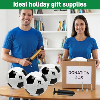 4 Pack Soccer Balls Size 5/4/3 Bulk with Pump, Carry Net, Needles - Pelota De Futbol Official Size Training Practice & Match Ball - Ideal Soccer & Birthday Gift - color: Black-White, size: Size 5
