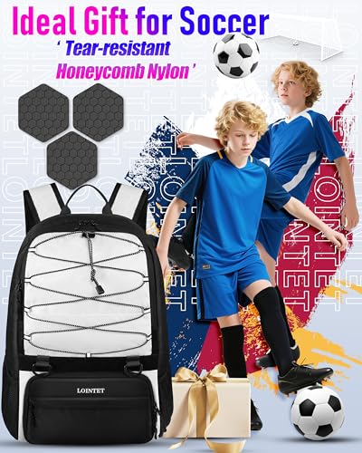 LOINTET Youth Soccer Bag, Soccer Backpack with Ball Compartment, Sports Equipment Training Bags Fits Basketball Football Volleyball and Accessories, Black - color: White