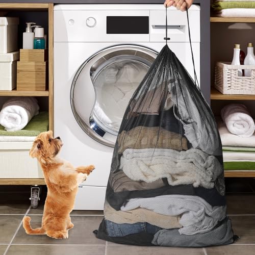 2 Pack Mesh Laundry Bags - Large & Small Heavy Duty Mesh Laundry Bag with Drawstring, Wash Bags for Travel, College, Dorms, Sports, Family, Black - color: Black