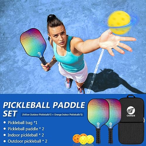 Pickleball Paddles Set of 2, USAPA Approved Carbon Fiber Pickle Ball Paddle (CHS) Polypropylene Honeycomb Core, Anti Slip Sweat Absorbing Grip, 2 Outdoor Pickleball, 2 Indoor Pickleball, Bag