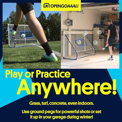 Open Goaaal 3-in-1 Soccer Rebounder Goal - 4 ft x 6 ft - Adjustable Angle Modes for Shooting Drills - Ground-Pass Setup for Passing Practice - High-Angle Rebound Net for Ball Control