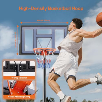 Portable Basketball Hoop Outdoor, Adjustable Basketball Hoops Goal System Shatterproof Backboard, Shock Absorbent Rim, Fillable Base for Swimming Pool/Backyard/Driveway - style: Grey 6.1-10FT