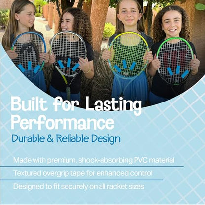 Racket Pets Kids Tennis Racket Dampener & Matching Overgrip Tape, Performance Shock Absorbing Dampener for Tennis Racket & Fun Animal Print Tennis Wrap Grip Tape - style: Shark