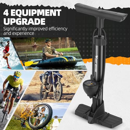 Bike Floor Pump, Bikes Pump with Gauge,Bicycle Air Pump with High Pressure 160 Psi, BikeTire Pump with Presta Schrader Valves，Portable Hand Pump Bike, Fits Road Bikes MTB E-Bike, Ball - color: Black
