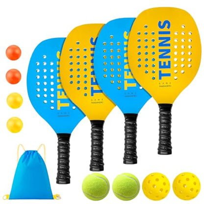 Pandahero Tennis Racket Set for Outdoor Play, 4 Paddles, 8 Balls, Beach & Lawn Game, Adults Family Fun
