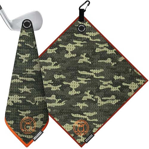 Ghost Golf Magnetic Towel (Greenside) - Premium Ultra-Absorbent Microfiber Golf Towel with Magnet for Golf Carts or Clubs - 18" x 18" Golfing Gear - Waffle Weave Pattern (Forest Camo) - color: Forest Camo