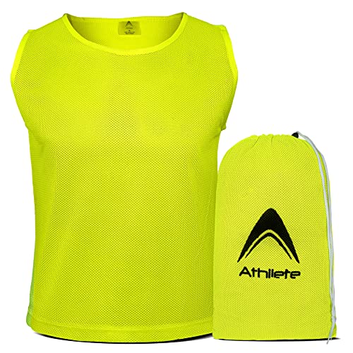 Athllete 12 pcs Duramesh Pinnies/Scrimmage Vest - Kids Youth and Adult Pinnies, Numbered Penny Jerseys for Soccer - color: Neon Yellow (Set of 12), size: Medium