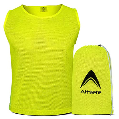 Athllete 12 pcs Duramesh Pinnies/Scrimmage Vest - Kids Youth and Adult Pinnies, Numbered Penny Jerseys for Soccer - color: Neon Yellow (Set of 12), size: Large