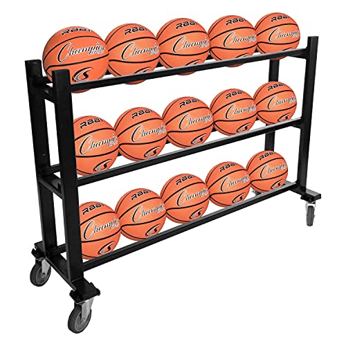 Champion Sports Deluxe Heavy Duty Basketball Storage Cart with Locking Swivel Caster Wheels (Black) - size: Heavy Duty (15 Ball Capacity)