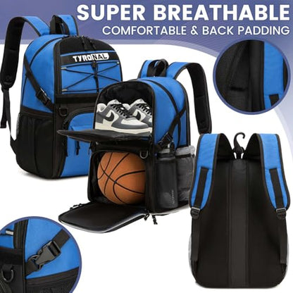 Basketball Bag Backpack with Ball Holder and Shoes Compartment,Best for Basketball, Soccer, Volleyball, Gym. (BLUE) - color: Blue