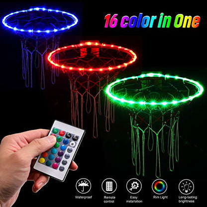 Waybelive LED Basketball Hoop Lights, Remote Control Basketball Rim LED Light, 16 Color Change by Yourself, Waterproof, Super Bright to Play at Night Outdoors, Good Gift for Kids - style: LED Basketball Hoop Lights