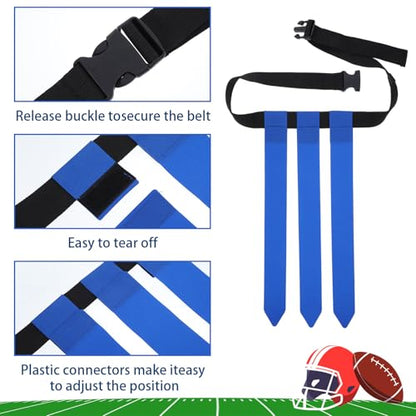 12 Sets Flag Football Set, Football Flags with 42 Flags Adjustable Capture the Flag Set for Adults, Children and Teenagers for Players' Matches and Training-Blue, Red