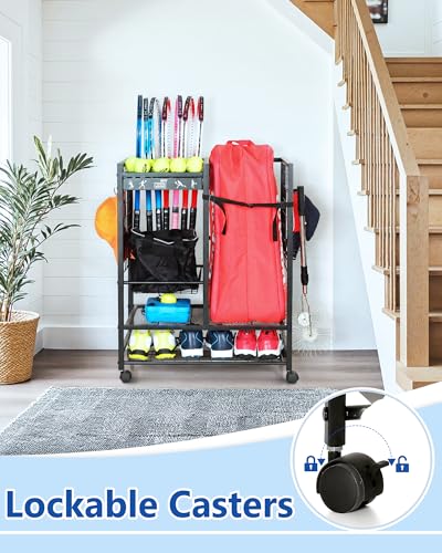 Mythinglogic Tennis Bag Storage Rack, Tennis Racket and Ball Organizer, Tennis Equipment Holder for Garage, Club, School