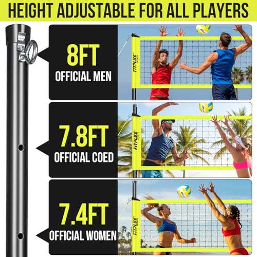 Portable Outdoor Volleyball Net Set,32FT Regulation Size Volleyballs Net System with Height Adjustable Poles,PU Volleyball,Pump,Boundary Line,Anti-Sagging and Carry Bag for Backyard,Beach,Lawn