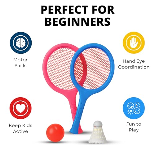 Badminton Racket Set for Kids, Toddlers with Paddles, Ball and Birdie - Junior Kindergarten Student Outdoor Sports Tennis Racquet Play Game Beach Toys