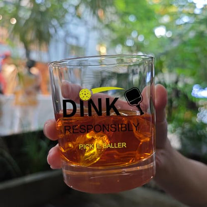 Dink Responsibly Pickleball Whiskey Glass, Pickle Ball Dink Responsibly pickleball Lovers Stemless Wine Tumbler Gift for Men or Partners Players Insulated Stainless Steel Wine Glass-54