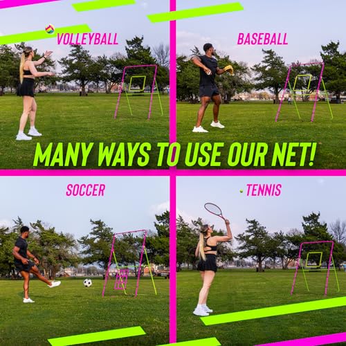 7x4 Ft Volleyball Rebounder Net; 6-Angle Adjustable Volleyball Training Aid and Video for Solo Practice; Durable Equipment for Bumping, Spiking, Lacrosse, Soccer, Tennis