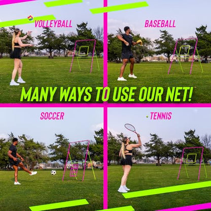 7x4 Ft Volleyball Rebounder Net; 6-Angle Adjustable Volleyball Training Aid and Video for Solo Practice; Durable Equipment for Bumping, Spiking, Lacrosse, Soccer, Tennis