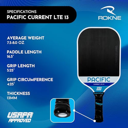 Carbon Fiber Pickleball Paddles | USAPA Approved Pickleball Paddles | Pro Grit Texture, Max Spin & Comfort | Pickle Ball Paddles Include Paddle Cover | 13MM & 16MM - color: CURRENT LTE 16.5" x 7.5" x 13mm