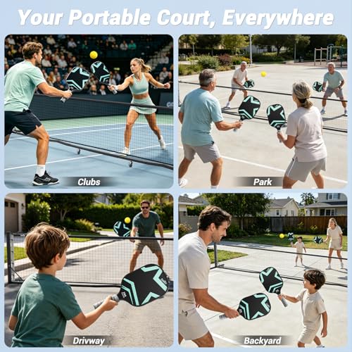 Pro Aluminum Pickleball Net with Carbon Fiber Paddle, Dual-Side Tension Lock System, Locking Wheels, 22FT Tournament Regulation Size for Outdoor Court, Driveway & Gym, Easy Setup, Carry Bag