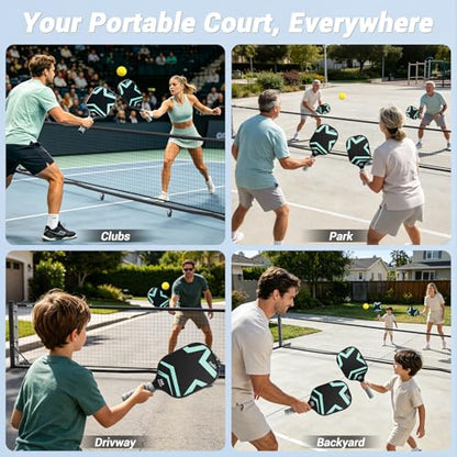 Pro Aluminum Pickleball Net with Carbon Fiber Paddle, Dual-Side Tension Lock System, Locking Wheels, 22FT Tournament Regulation Size for Outdoor Court, Driveway & Gym, Easy Setup, Carry Bag