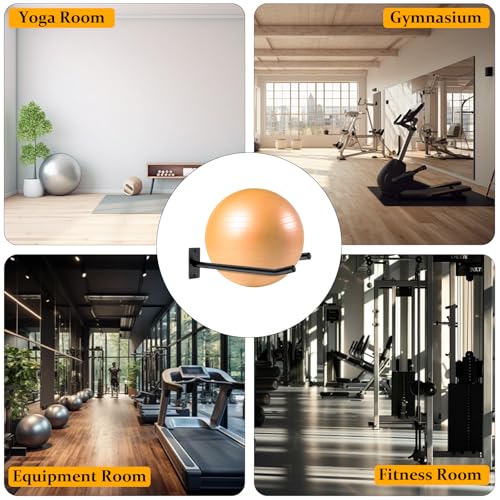 Wall Mount Exercise Ball Holder, Metal Yoga Ball Holder, Heavy Duty Medicine Ball Rack, Stability Ball Storage Rack for Gym, Garage, Home, 2 Pack