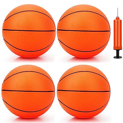 7 Inch PVC Mini Basketball for Indoor Basketball Hoops, Soft 7" Rubber Small Replacement Basketball for Over Door Basketball Hoop Sets, Little Basketballs for Kids (4 PCS with Air Pump)