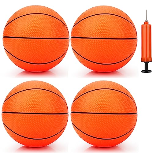 7 Inch PVC Mini Basketball for Indoor Basketball Hoops, Soft 7" Rubber Small Replacement Basketball for Over Door Basketball Hoop Sets, Little Basketballs for Kids (4 PCS with Air Pump)