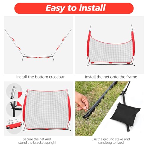7x7ft /10x16ft /10x20ft Portable Sport Net with Handbag and 12 Ground Nails. Stable Backstop Net for Softball, Lacrosse, Soccer, Baseball. Ball Stop Equipment for Backyard Garden Training（Only Block） - size: Red 7x7 ft