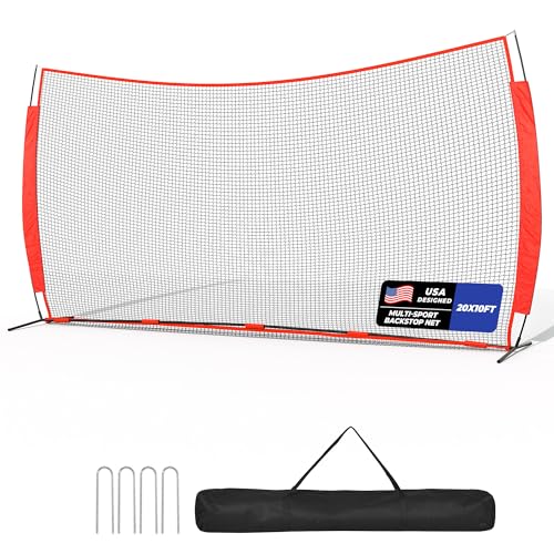 20x10ft Barricade Backstop Net, Ball Sports Barrier Netting, Protection Screen for Baseball Softball Lacrosse Soccer Hockey Training for Backyard with Carry Bag