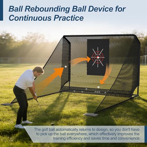 10x7FT Golf Simulator Enclosure Net with Side Barriers - Low-Noise Silk Target, Ball Collection Area, Carry Bag & Sandbags | Indoor/Outdoor Golf Hitting Net for Backyard Driving Chipping