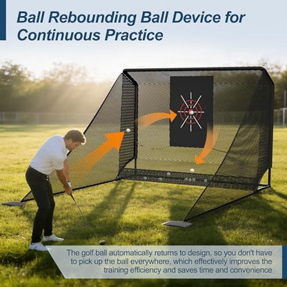 10x7FT Golf Simulator Enclosure Net with Side Barriers - Low-Noise Silk Target, Ball Collection Area, Carry Bag & Sandbags | Indoor/Outdoor Golf Hitting Net for Backyard Driving Chipping