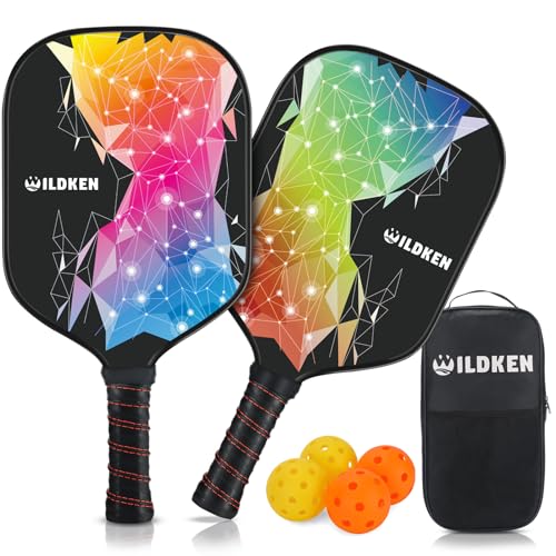 WILDKEN Pickleball Paddles Set of 2, 7.9oz Lightweight, USAPA Approved Fiberglass Paddles with 2 Pickleballs & 1 Bag