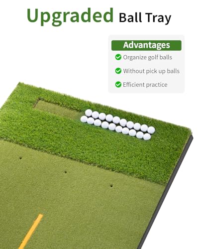 5.2x4ft & 6x4ft 21mm-50mm Dual-Turf Golf Mat with Ball Tray, Thickened Golf Hitting Mat with 9 Hitting Holes, Alignment Aid Practice Mat for Hitting, Driving Chipping, Swinging, Gifts for Men/Dad/Him - size: 62.4"x48"x1.8"