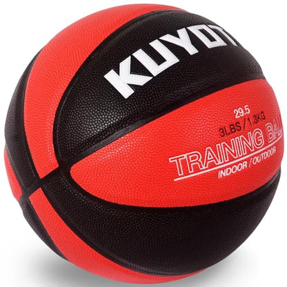 KUYOTQ 3LBS/3.3LBS/2.2LBS Weighted Heavy Training Basketball 29.5/28.5" in and Outdoor Improving Handling Dribbling Passing Rebounding Skill Composite Size 7/6 Weighted Training Basketball Equipment - color: Black+Red, size: Size 7 Adult - 29.5"-3LBS