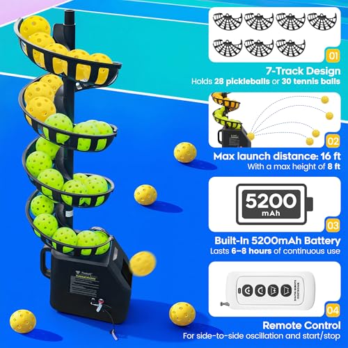 Pickleball Machine Ball Thrower with Net,Portable Pickle Ball Launcher Machine with Remote Control for Practice, Built-in 5200mAh Lithium Battery, Pickleball Training Aids&Gifts