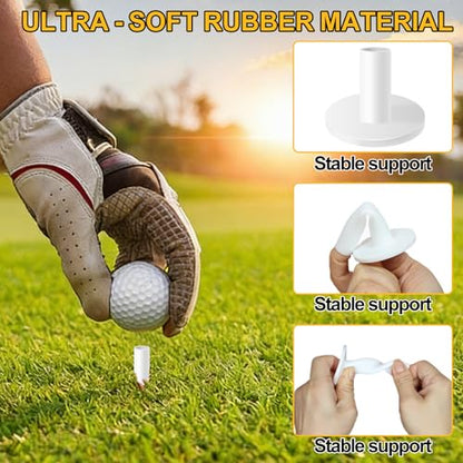 Rubber Golf Tees, 8 Pack Mixed Size Golf Tees for Mats, Durable Rubber Tees for Driving Range, Indoor & Outdoor Golf Practice (White)
