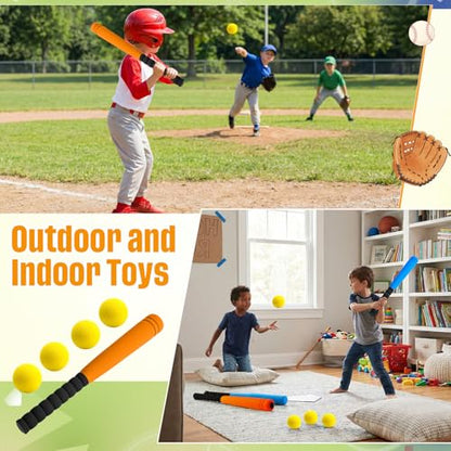 Wettarn 4 Pcs 16.5" Foam Baseball Bat with Balls Kids Soft Mini Foam Baseballs T Ball Bat Gift Set for Outdoor Indoor Sport Game Beginners Practice Playing Training (Red, Blue, Orange) - size: 16.5 Inch