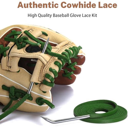 Softball Baseball Glove Lace, Mitt Lace Repair Kit Includes 2 Leather Laces and Lacing Needle for Catcher's Glove - color: Green