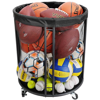 Ball Storage Bin for Garage, Balls Holder for Soccer, Basketball, Ball Cart, Rolling Basketball Rack for Outdoor, Indoor