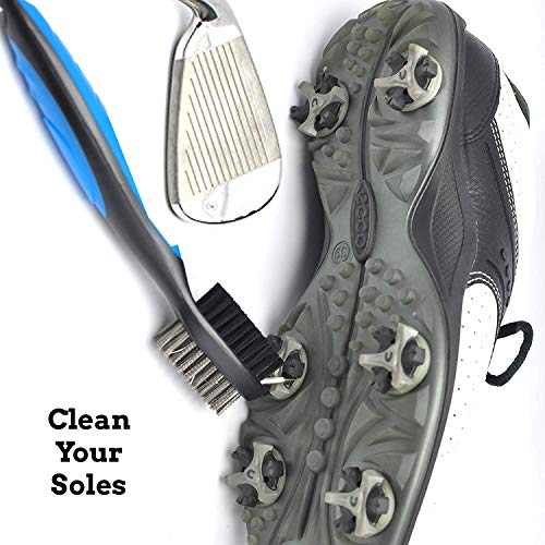 Golf Towel Microfiber Waffle Pattern Golf Towel | Brush Tool Kit with Club Groove Cleaner | Golf Divot Tool | Golf Accessories for Men - color: Blue