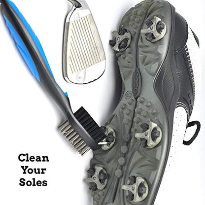 Golf Towel Microfiber Waffle Pattern Golf Towel | Brush Tool Kit with Club Groove Cleaner | Golf Divot Tool | Golf Accessories for Men - color: Blue