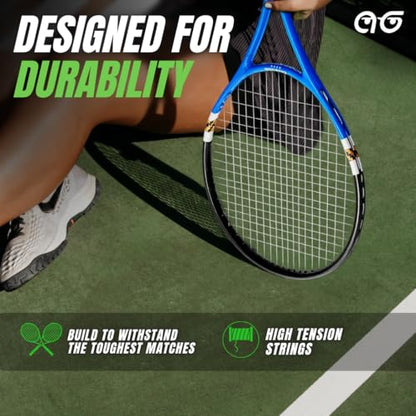 2 Player Lightweight Tennis Racket Training Set - 27-inch Adult Recreational Rackets for Men, Women, and Youth - Two-Color Variety Pack with Enhanced Grip Tape and Carry Bag for Easy Transport