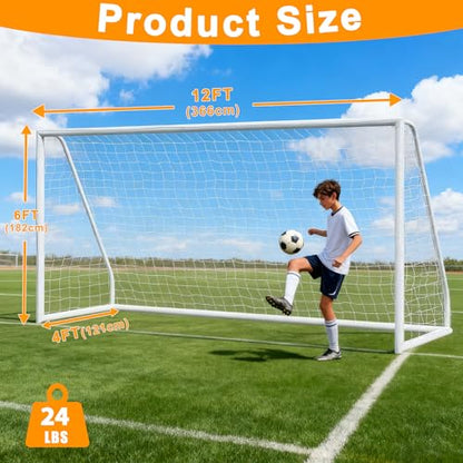 ZENY Portable Soccer Goal for Backyard,12x6 / 10x6.5 / 8x5 / 6x4 ft Kids Adults Soccer Net and Frame for Home Backyard Practice Training Goals, Soccer Training Equipment - style: 12 x 6 FT - HPVC
